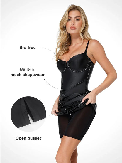 Robe Midi Corset en Similicuir à Taille Sablier