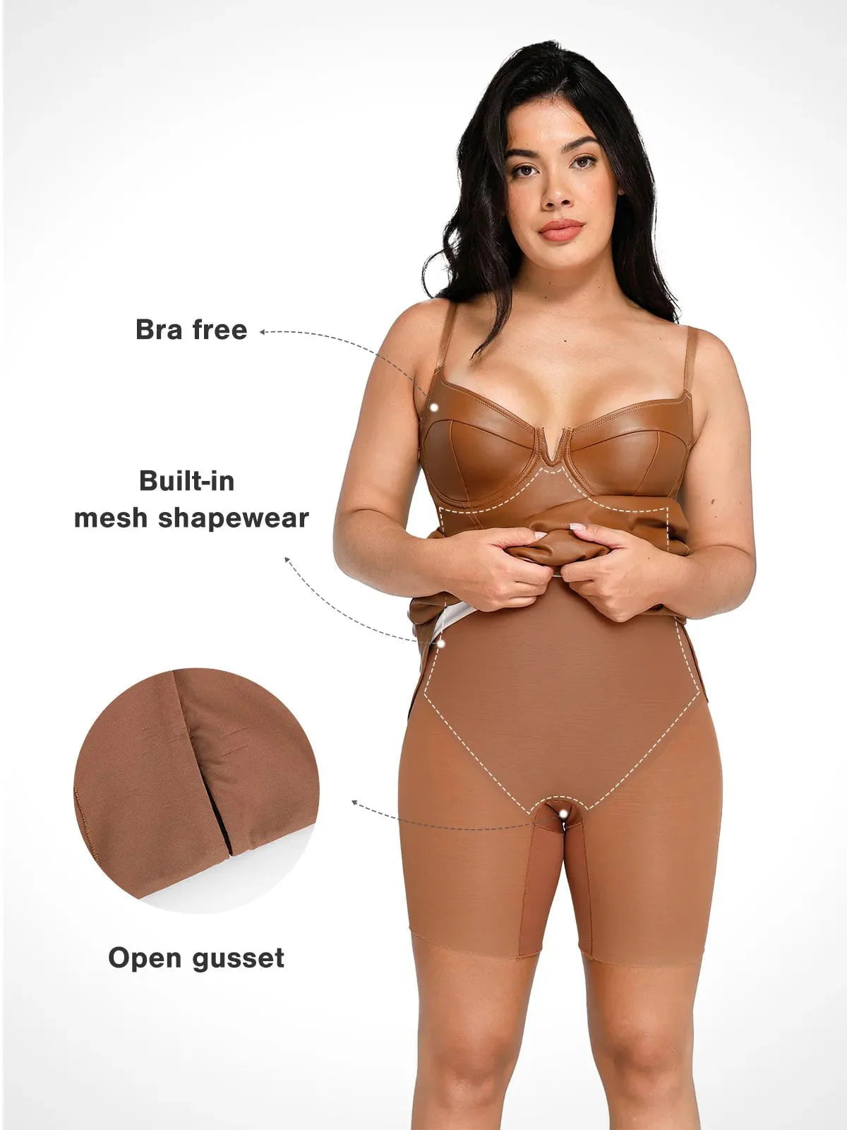 Robe Midi Corset en Similicuir à Taille Sablier