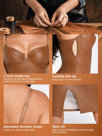Robe Midi Corset Taille Sablier en Similicuir