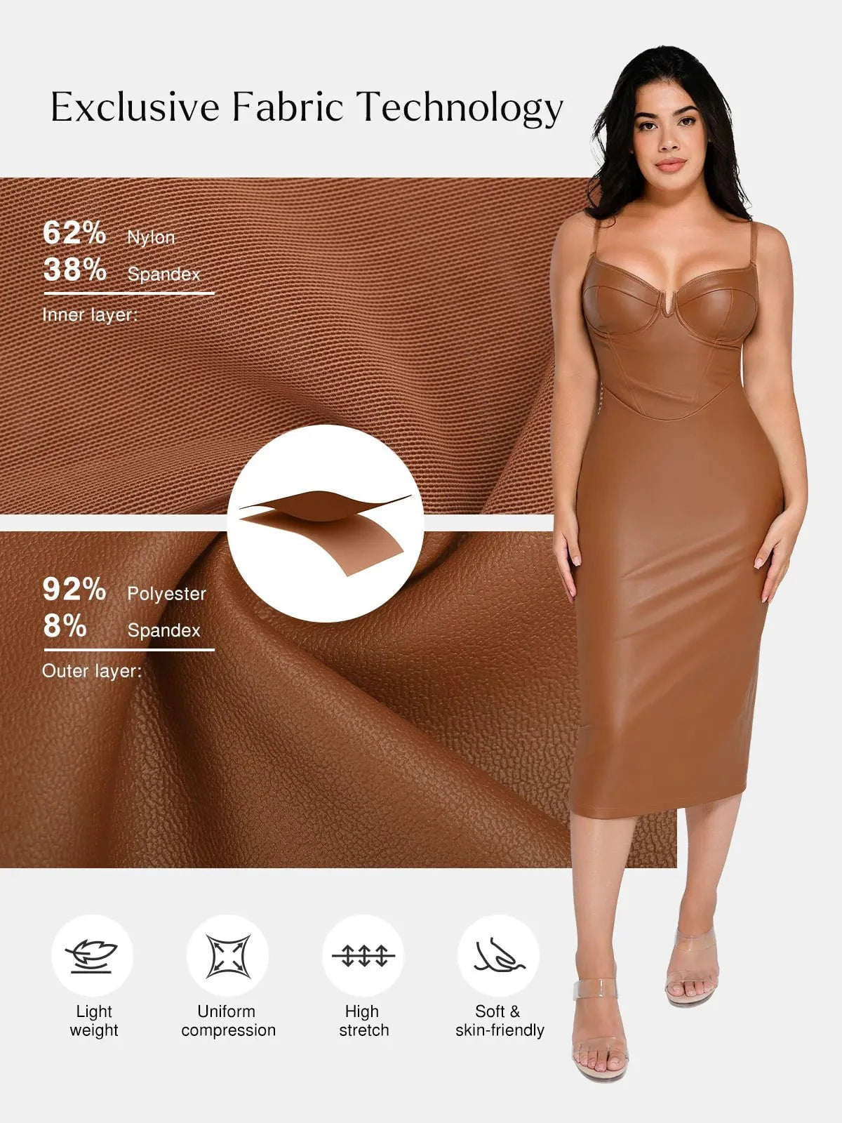 Robe Midi Corset en Similicuir à Taille Sablier