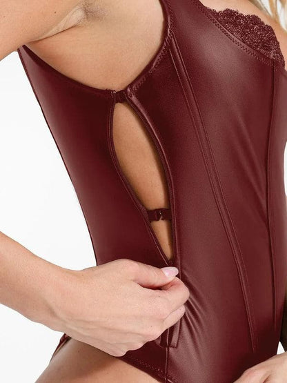 Body Sculptant en Similicuir et Dentelle Balconnet