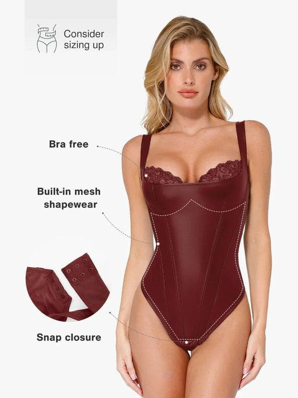 Body Sculptant en Similicuir et Dentelle Balconnet