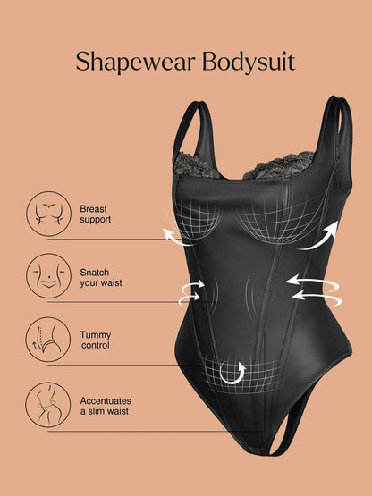 Body Sculptant en Similicuir et Dentelle Balconnet