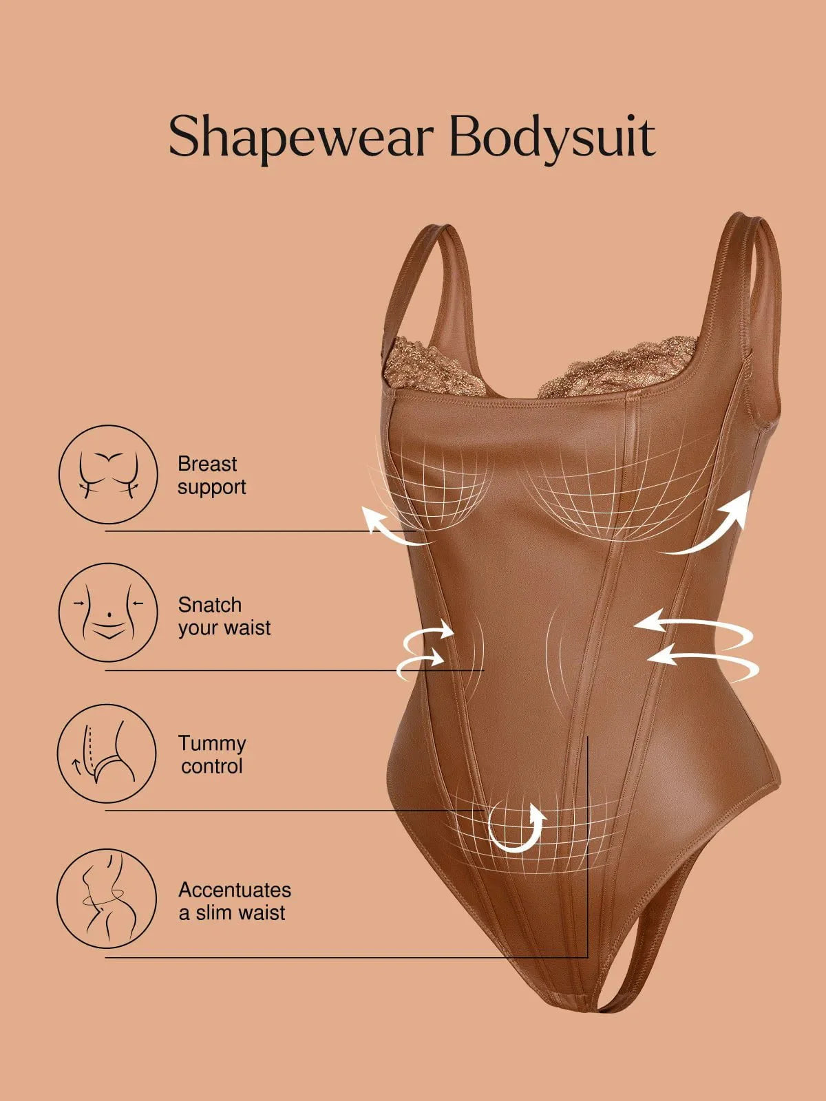 Body Sculptant en Similicuir et Dentelle Balconnet