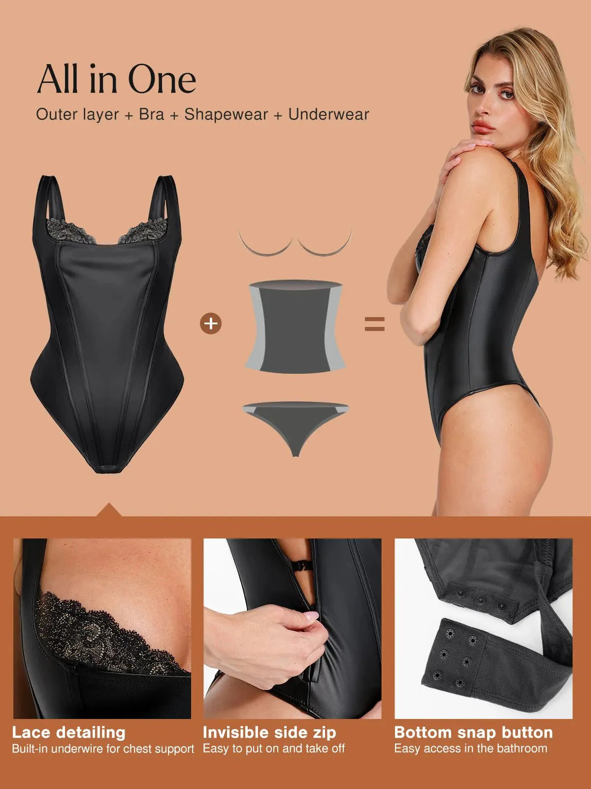 Body Sculptant en Similicuir et Dentelle Balconnet