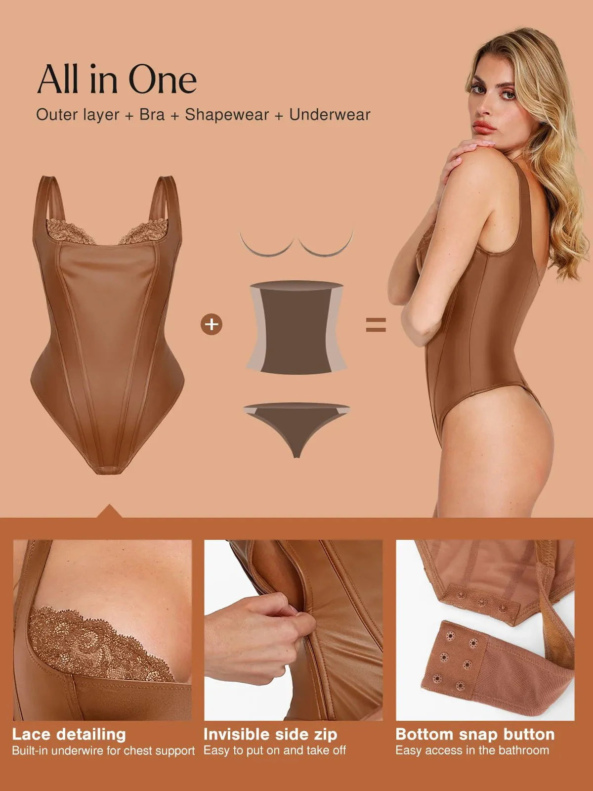 Body Sculptant en Similicuir et Dentelle Balconnet