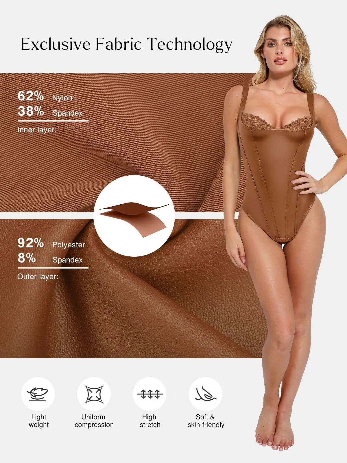 Body Sculptant Balconnet en Simili Cuir et Dentelle