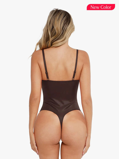 Body Shaping en Similicuir à Décolleté Plongeant en V