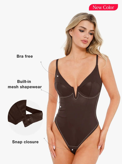 Body Shaping en Similicuir à Décolleté Plongeant en V