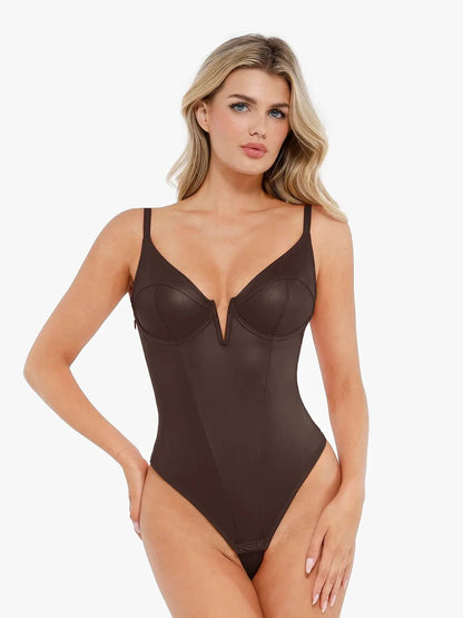 Body Shaping en Similicuir à Décolleté Plongeant en V