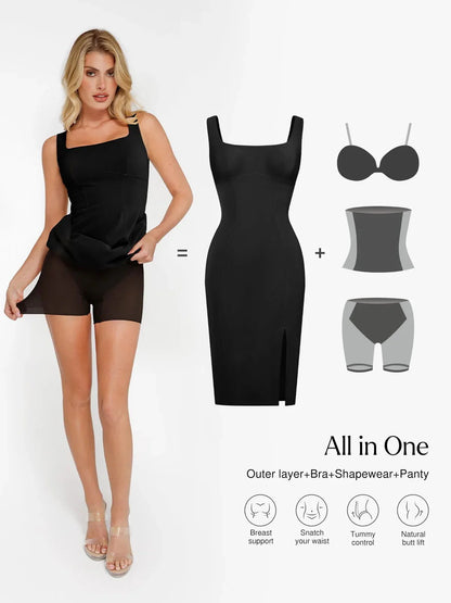 Robe Midi Sculptante à Fente en Faux Nubuck