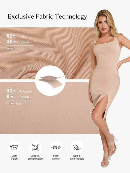 Robe Midi Sculptante à Fente en Faux Nubuck
