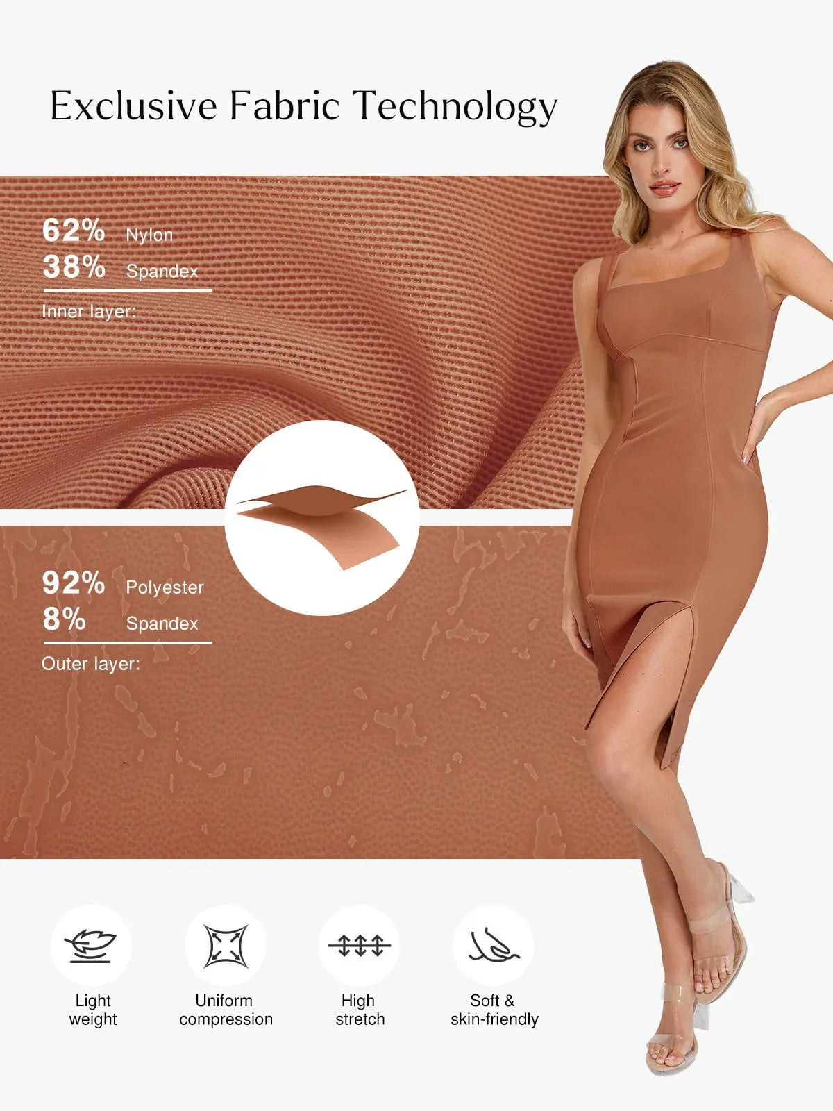 Robe Midi Sculptante à Fente en Faux Nubuck