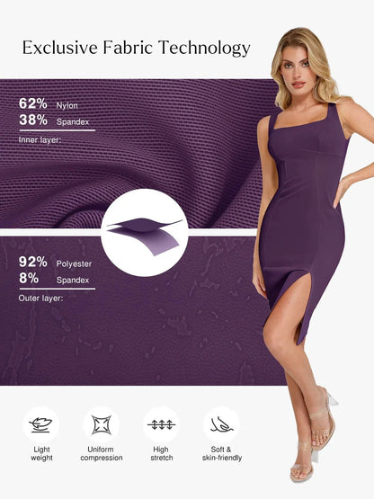 Robe Midi Sculptante à Fente en Faux Nubuck
