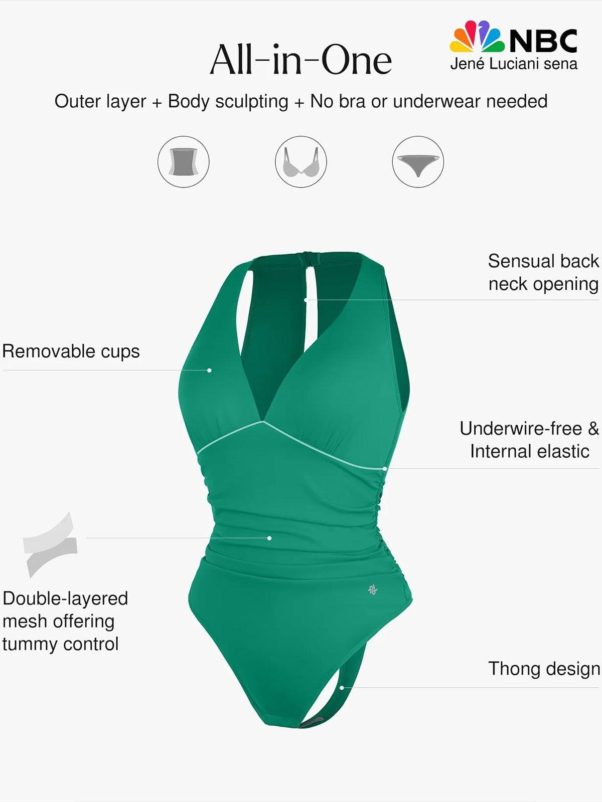 Body de contrôle du ventre à col halter drapé