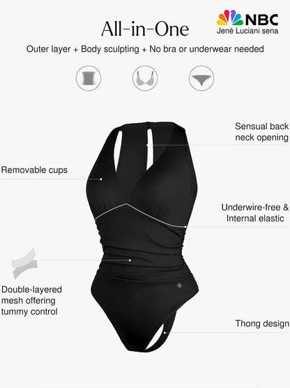Body de contrôle du ventre à col halter drapé