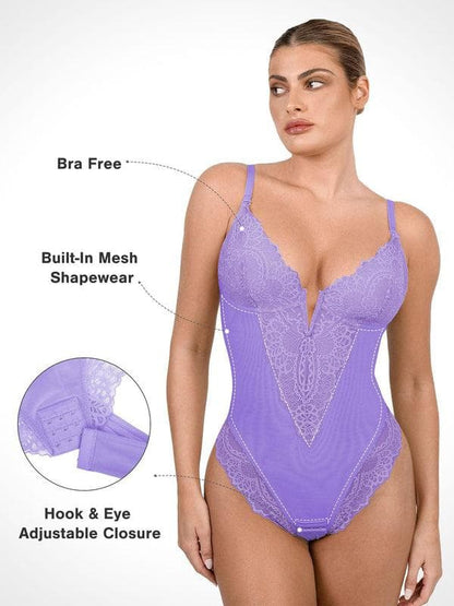 Body Sculptant en Dentelle à Col V Profond
