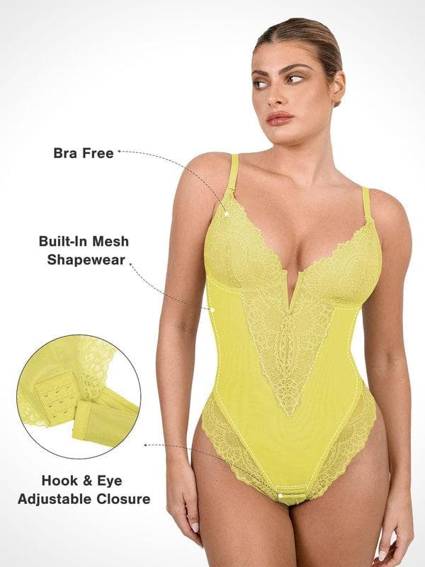 Body Sculptant en Dentelle à Col V Profond