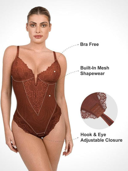Body Sculptant en Dentelle à Col V Profond