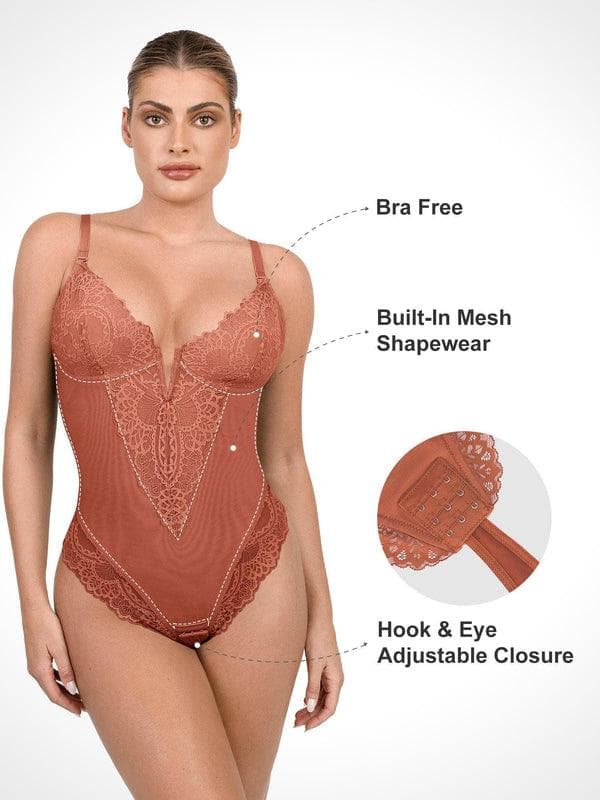 Body Sculptant en Dentelle à Col V Profond