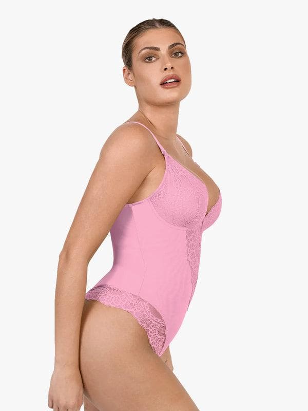 Body Sculptant en Dentelle à Col V Profond