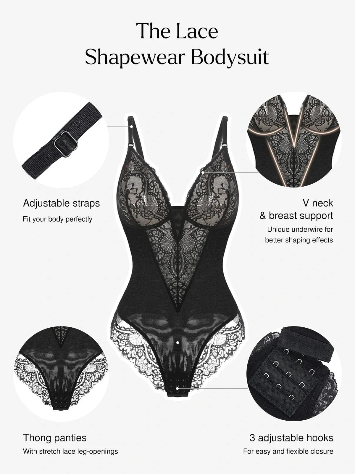 Body Sculptant en Dentelle à Col V Profond