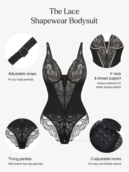 Body Sculptant en Dentelle à Col V Profond