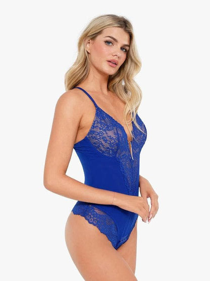 Body sculptant en dentelle à décolleté en V profond