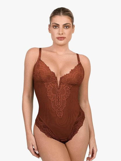 Body Sculptant en Dentelle à Col V Profond
