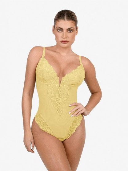 Shapewear Lace Deep V-Neck Sculpting Thong Bodysuit