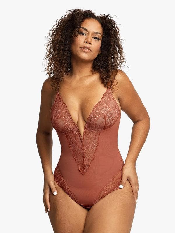 Body Sculptant en Dentelle à Col V Profond