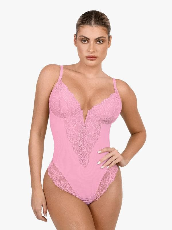 Body Sculptant en Dentelle à Col V Profond