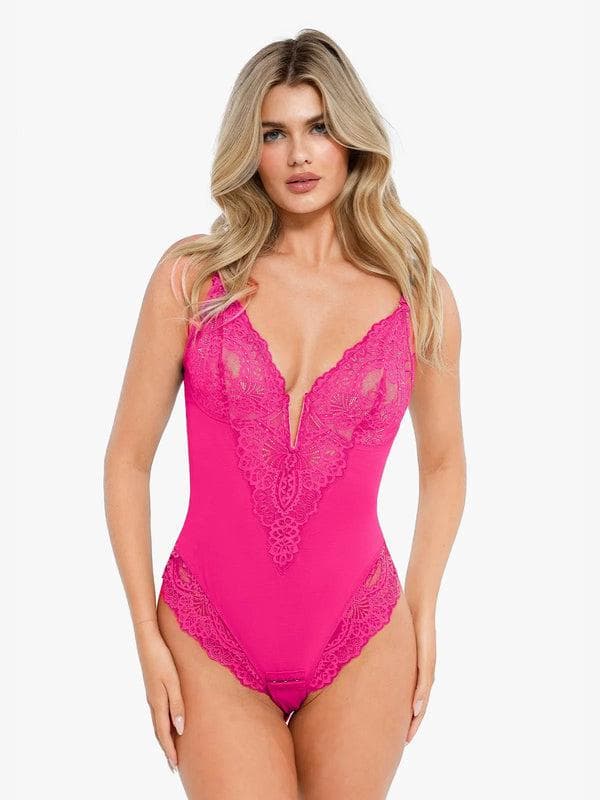 Body sculptant en dentelle à décolleté en V profond