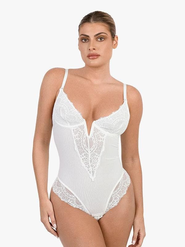 Body Sculptant en Dentelle à Col V Profond
