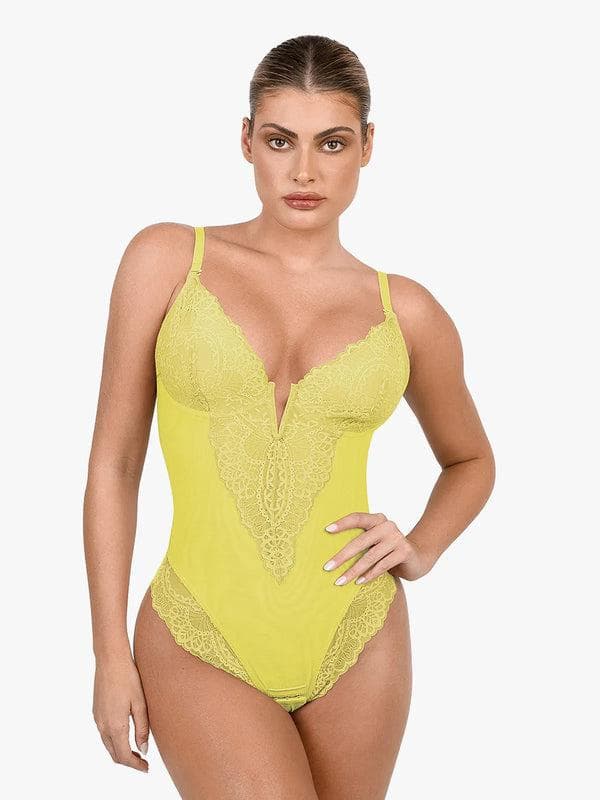 Body Sculptant en Dentelle à Col V Profond