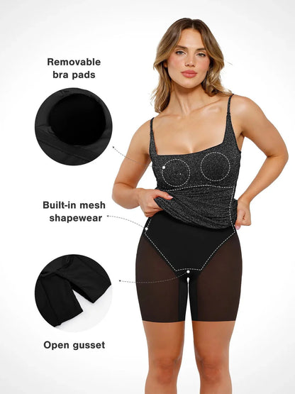 Robe Midi Sculptante en Tricot Métallique Shapewear Bodycon