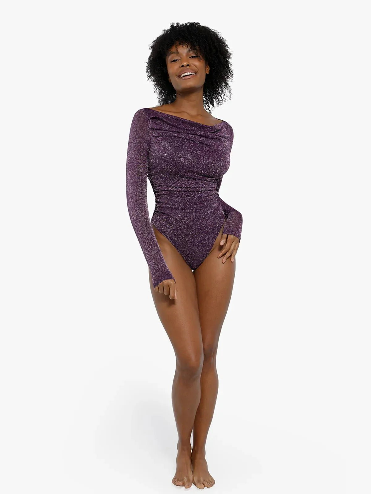 Body Sculptant en Tricot Métallique à Manches Longues