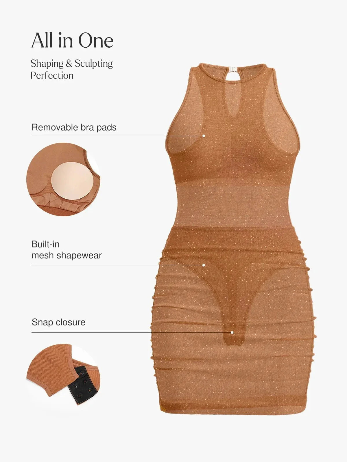 Robe Sculptante Métallique Sans Couture