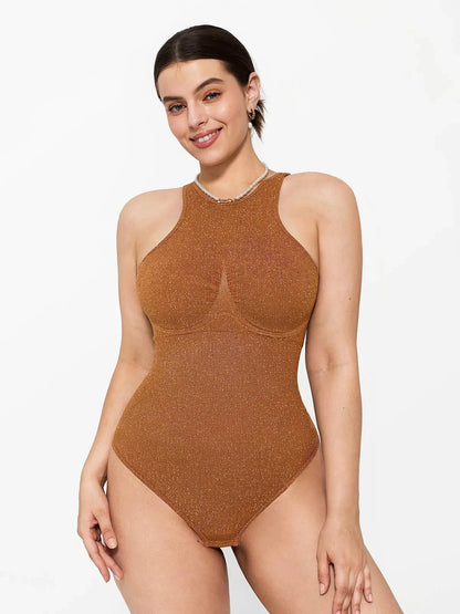 Body Sculptant Métallique Sans Coutures avec Contrôle du Ventre