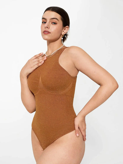 Body Sculptant Métallique Sans Coutures avec Contrôle du Ventre