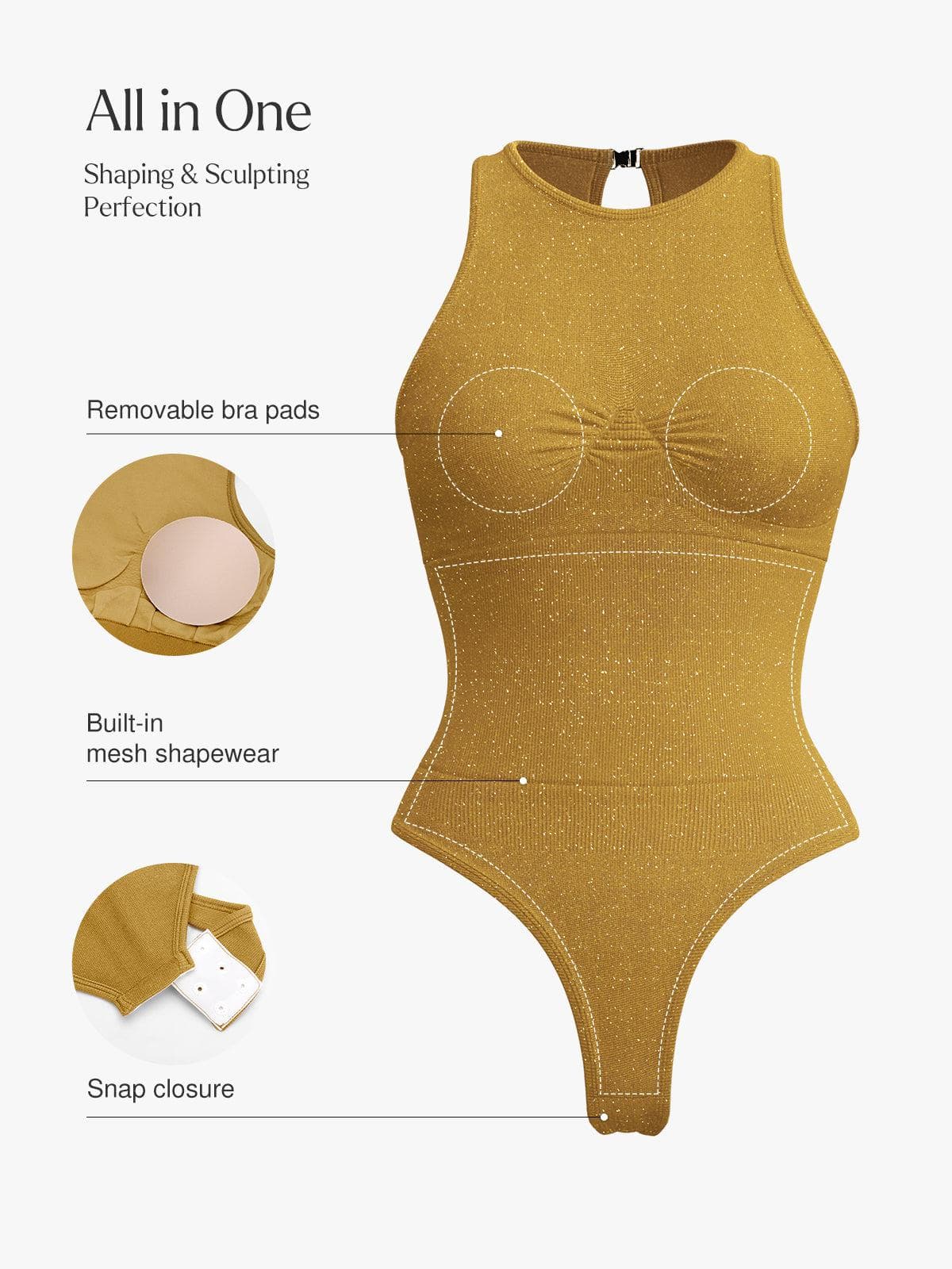 Body Sculptant Métallique Sans Coutures avec Contrôle du Ventre