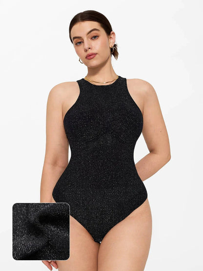 Body en Shapewear Métallique Sans Couture avec Contrôle du Ventre