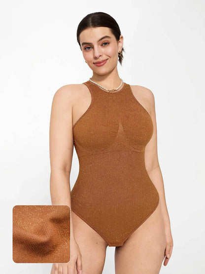 Body Sculptant Métallique Sans Coutures avec Contrôle du Ventre
