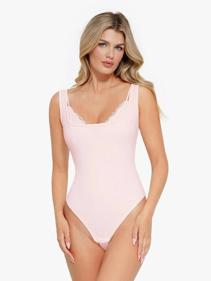 Body Cami en Modal avec Contrôle du Ventre et Dentelle Intérieure