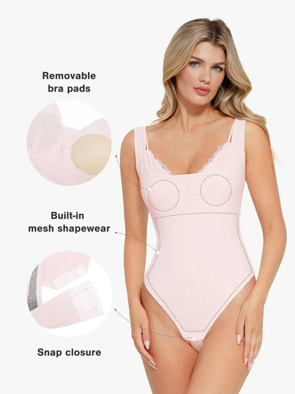 Body Cami en Modal avec Contrôle du Ventre et Dentelle Intérieure