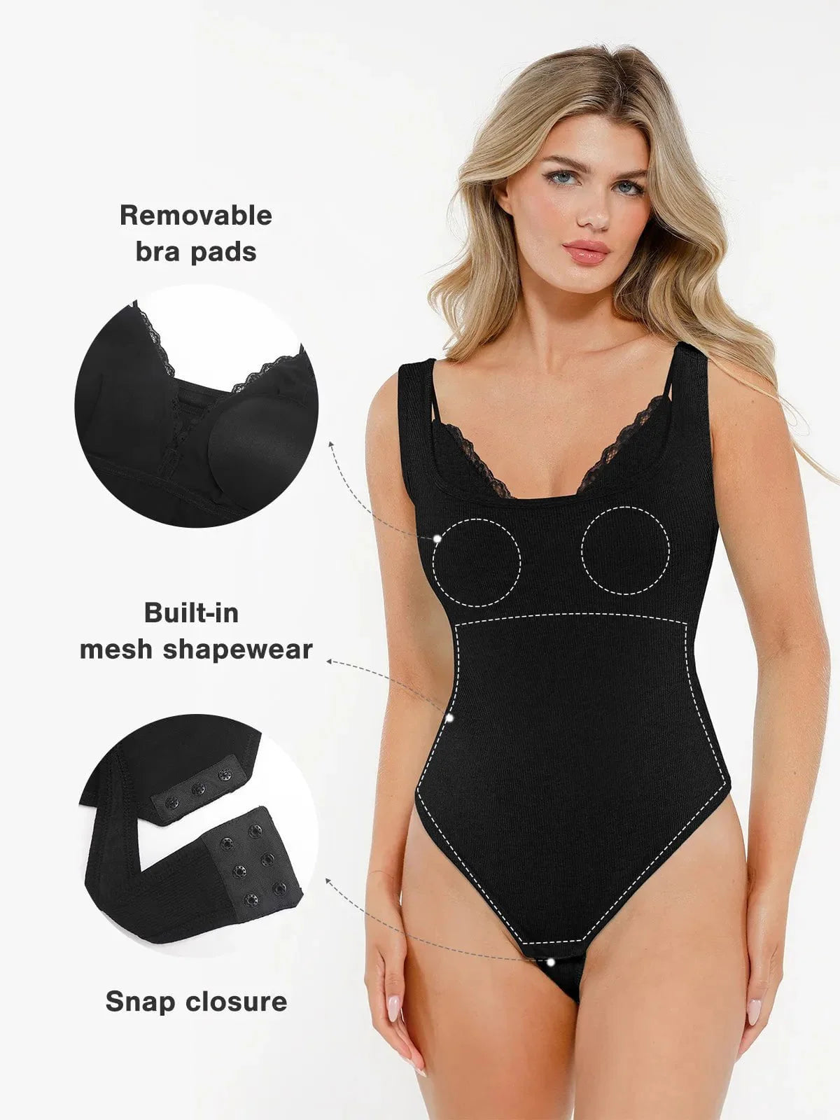 Body Cami en Modal avec Contrôle du Ventre et Dentelle Intérieure