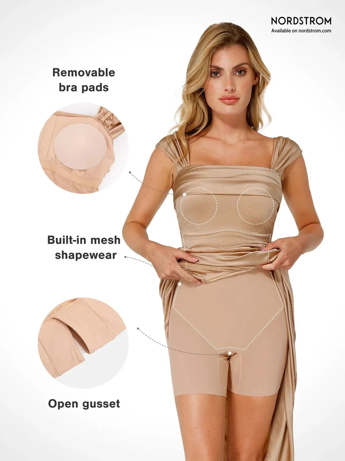 Robe Maxi Sculptante Drapée à Épaules Dégagées Shapewear