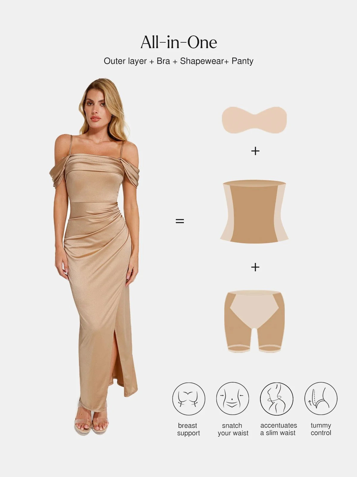Robe Maxi Sculptante Drapée à Épaules Dégagées Shapewear