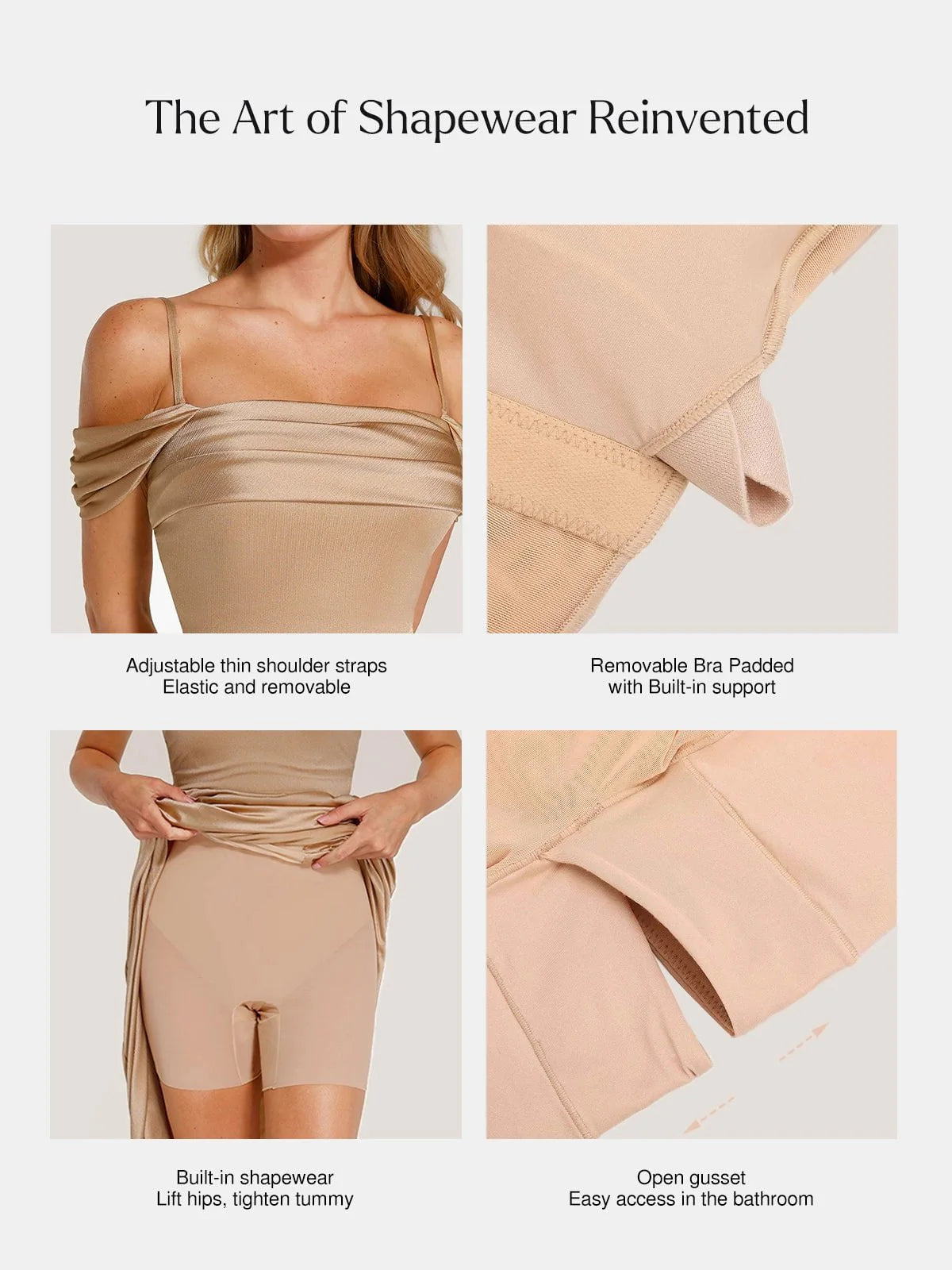 Robe Maxi Sculptante Drapée à Épaules Dégagées Shapewear