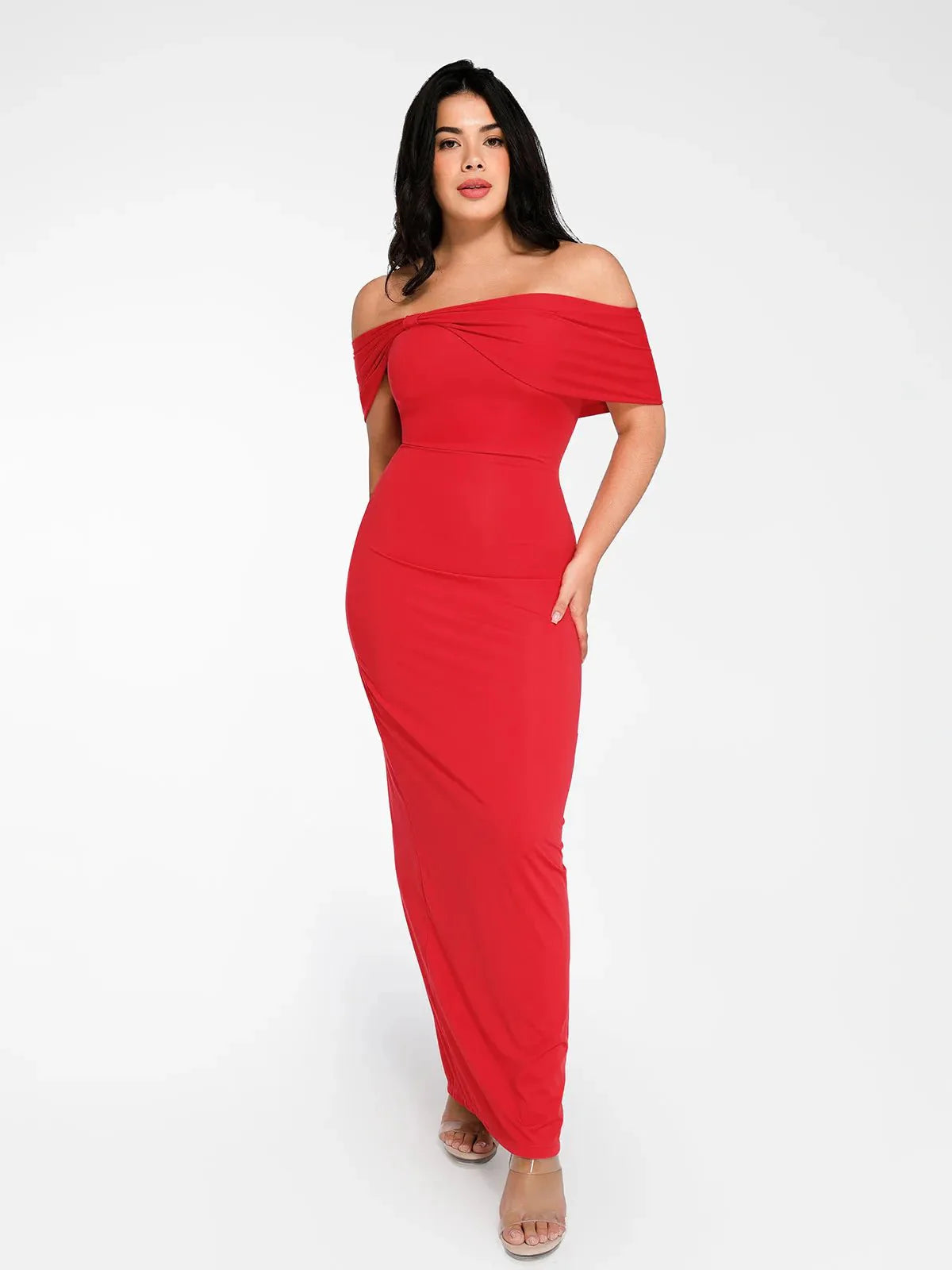 Robe Maxi Colonne Slim Sans Épaules Shapewear